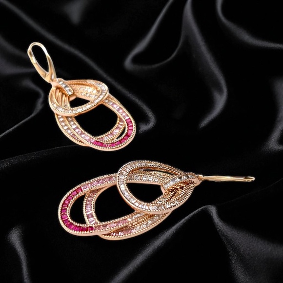 Pink Sapphire & CZ Earrings | 14K Yellow Gold Vermeil | Handmade | Nickel Free - Picture 6 of 7